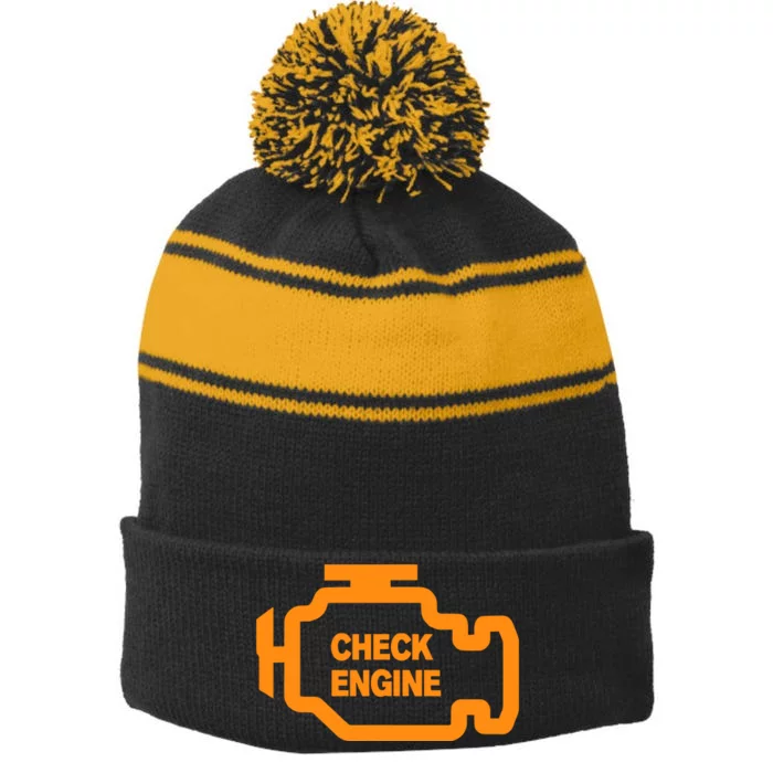 Check Engine Light Stripe Pom Pom Beanie