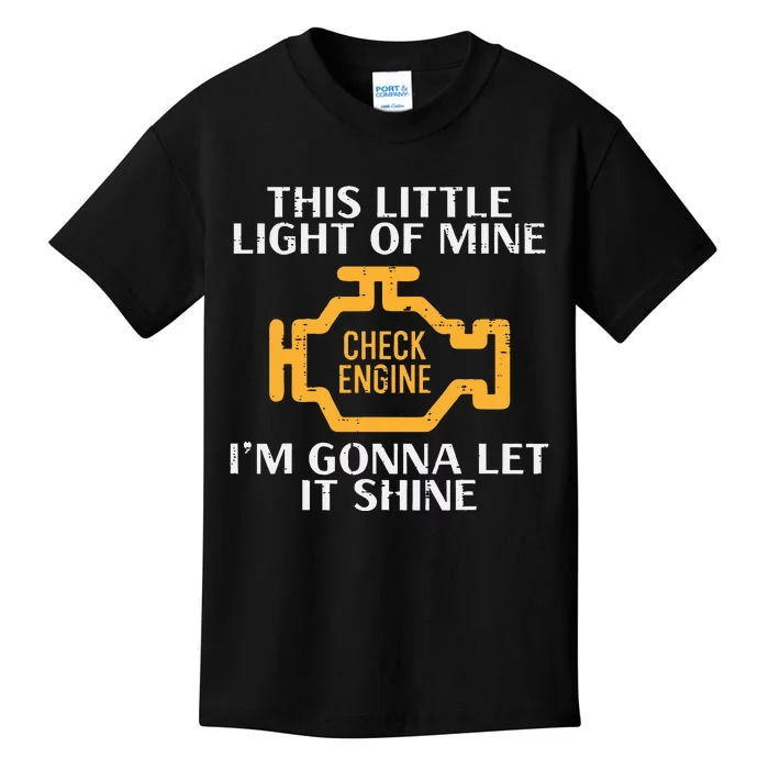 Check Engine Light Shine Car Auto Mechanic Garage Kids T-Shirt