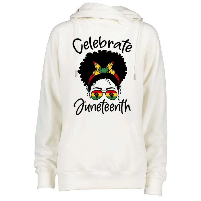 Celebrate Juneteenth Afro Bandana Traditional Colors Womens Funnel Neck Pullover Hood