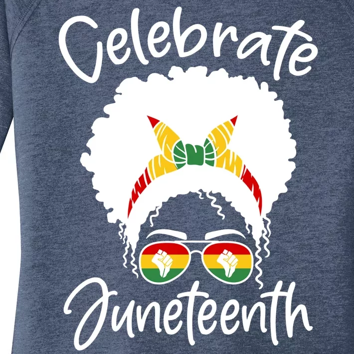 Celebrate Juneteenth Afro Bandana Traditional Colors Women's Perfect Tri Tunic Long Sleeve Shirt