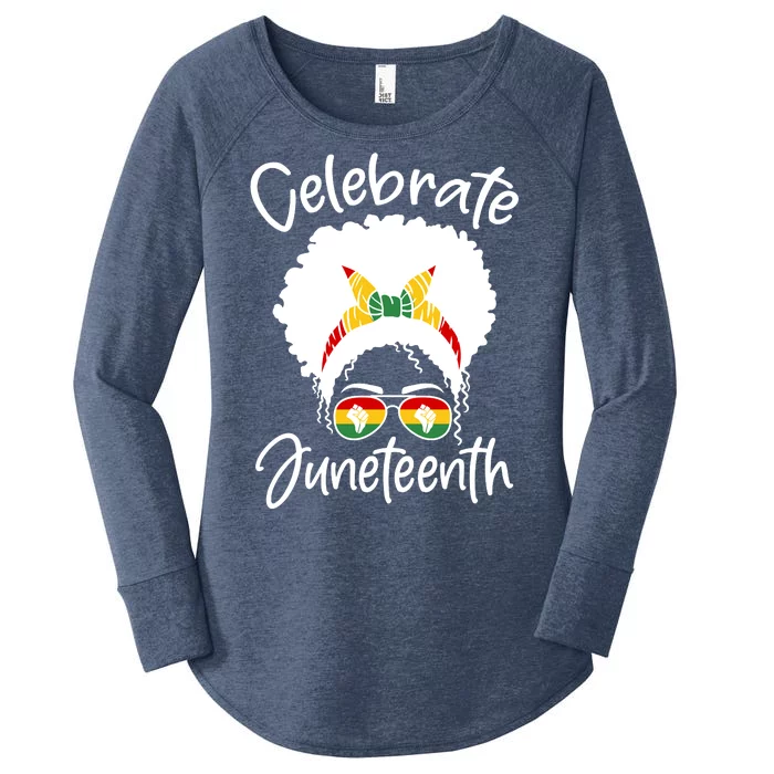 Celebrate Juneteenth Afro Bandana Traditional Colors Women's Perfect Tri Tunic Long Sleeve Shirt