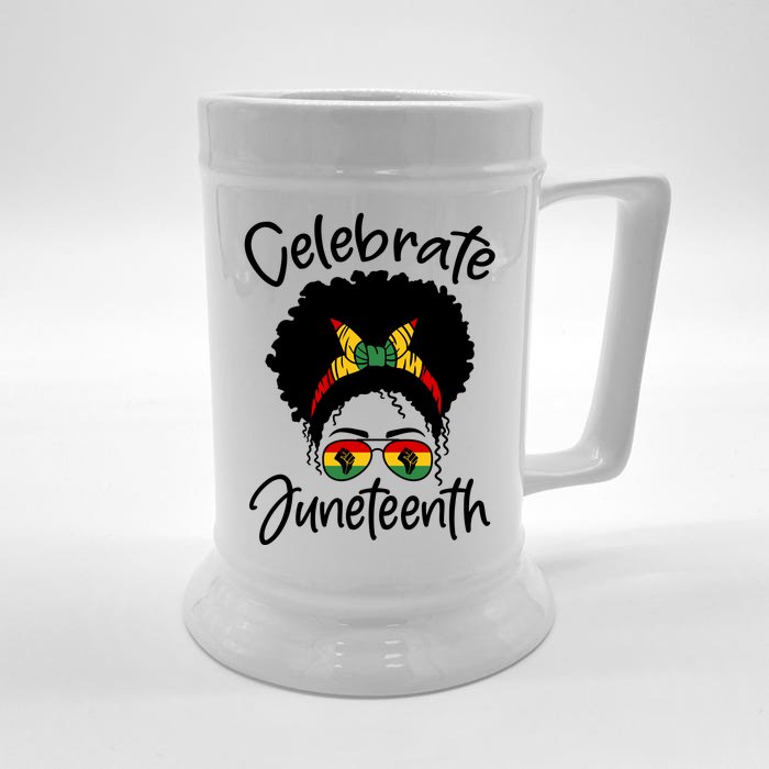 Celebrate Juneteenth Afro Bandana Traditional Colors Front & Back Beer Stein