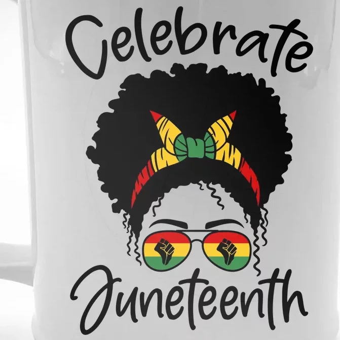 Celebrate Juneteenth Afro Bandana Traditional Colors Front & Back Beer Stein