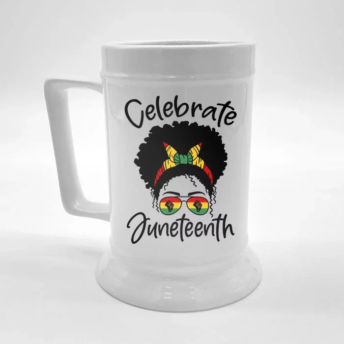 Celebrate Juneteenth Afro Bandana Traditional Colors Front & Back Beer Stein