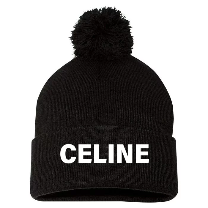 Celine Name Imprint Pom Pom 12in Knit Beanie