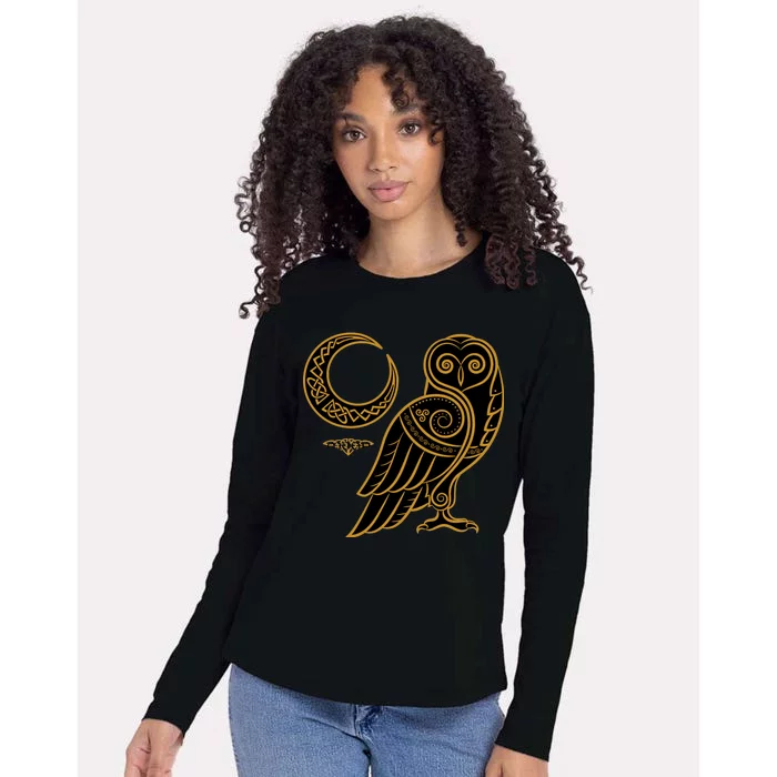 Celtic Knot Moon Owl Womens Cotton Relaxed Long Sleeve T-Shirt