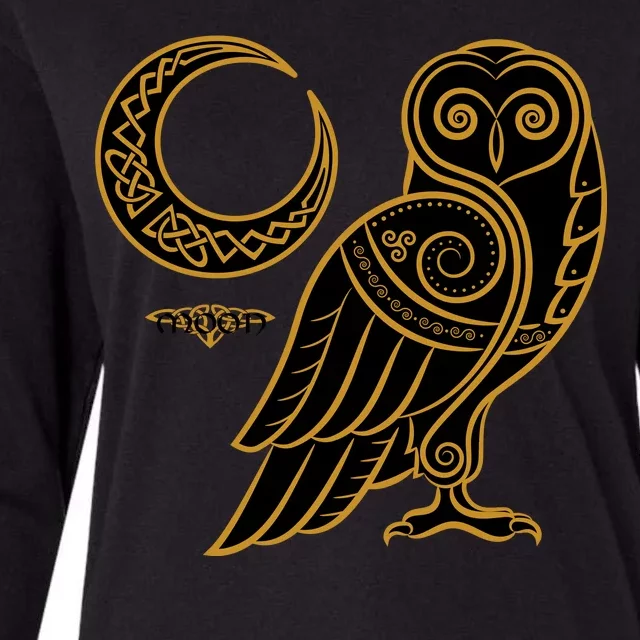 Celtic Knot Moon Owl Womens Cotton Relaxed Long Sleeve T-Shirt