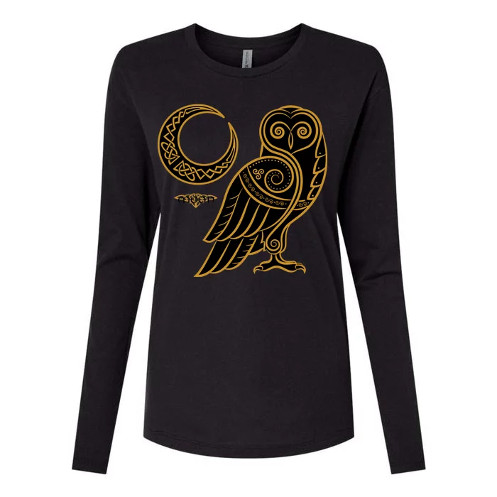 Celtic Knot Moon Owl Womens Cotton Relaxed Long Sleeve T-Shirt