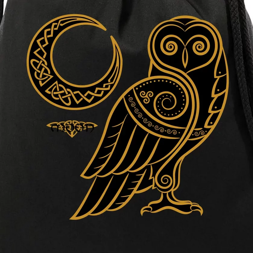 Celtic Knot Moon Owl Drawstring Bag