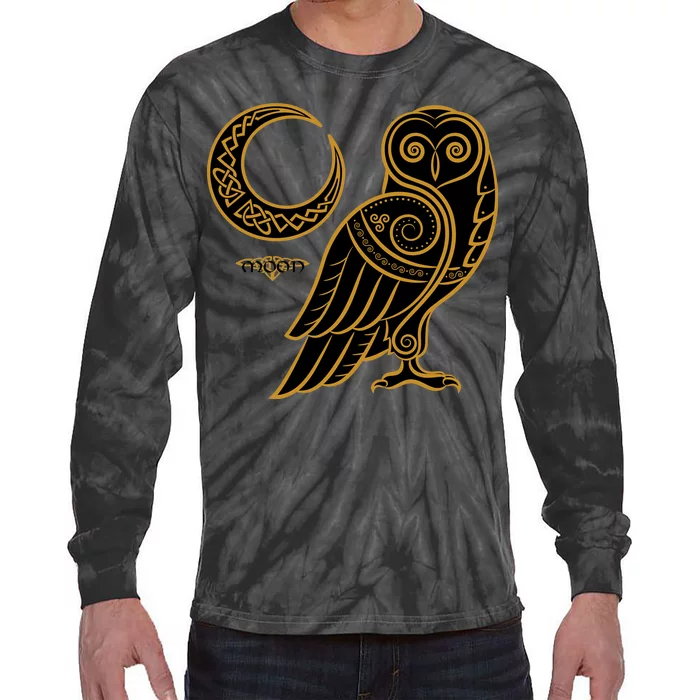 Celtic Knot Moon Owl Tie-Dye Long Sleeve Shirt