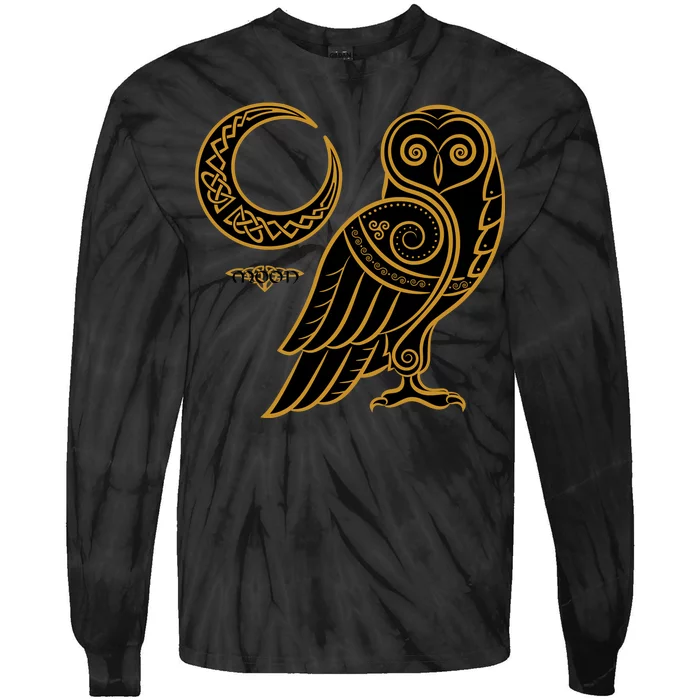 Celtic Knot Moon Owl Tie-Dye Long Sleeve Shirt