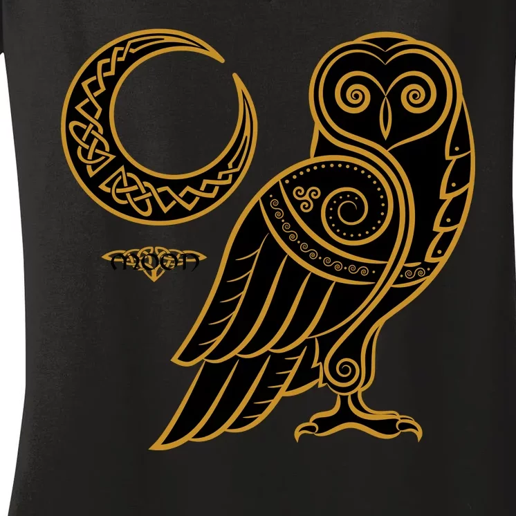 Celtic Knot Moon Owl Women's V-Neck T-Shirt