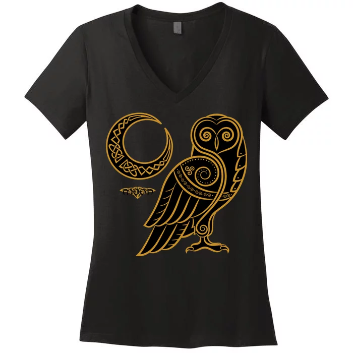 Celtic Knot Moon Owl Women's V-Neck T-Shirt