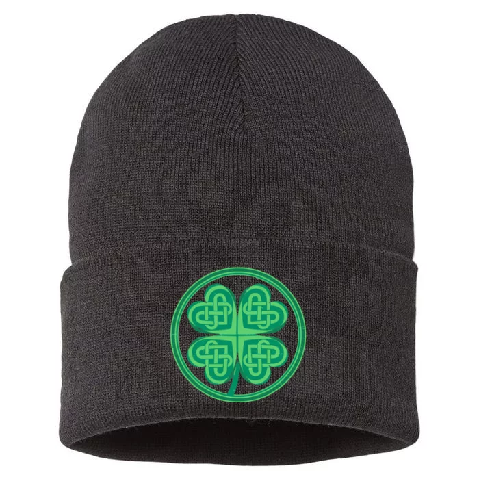 Celtic Pattern Shamrock Clover St Patrick's Day Sustainable Knit Beanie