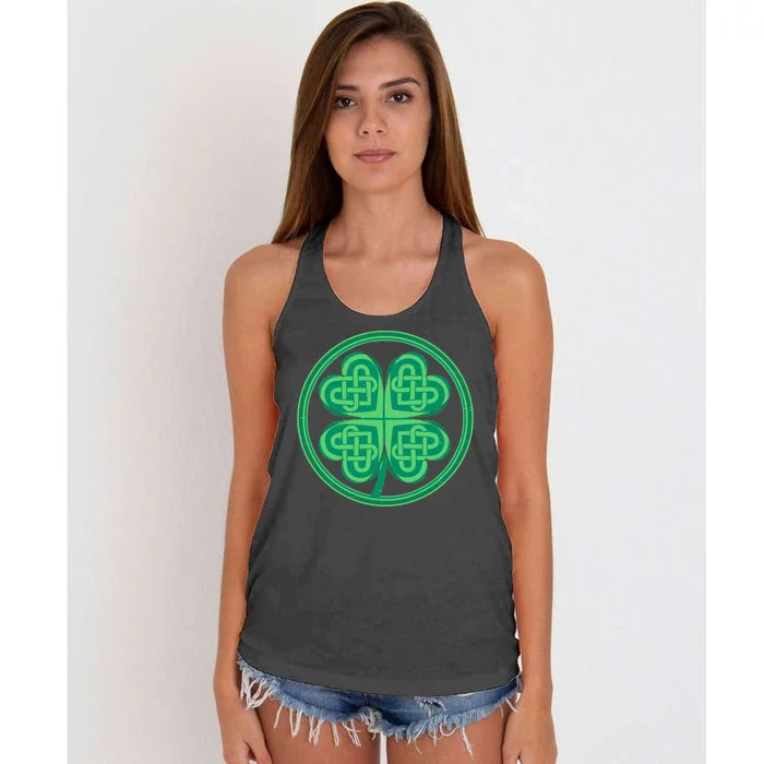 Celtic Pattern Shamrock Clover St Patrick's Day Women's Knotted Racerback Tank