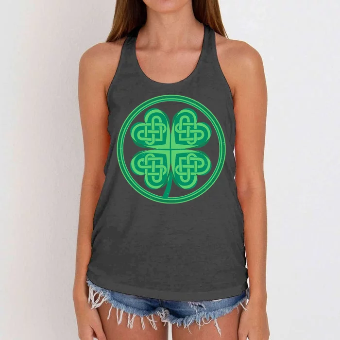 Celtic Pattern Shamrock Clover St Patrick's Day Women's Knotted Racerback Tank