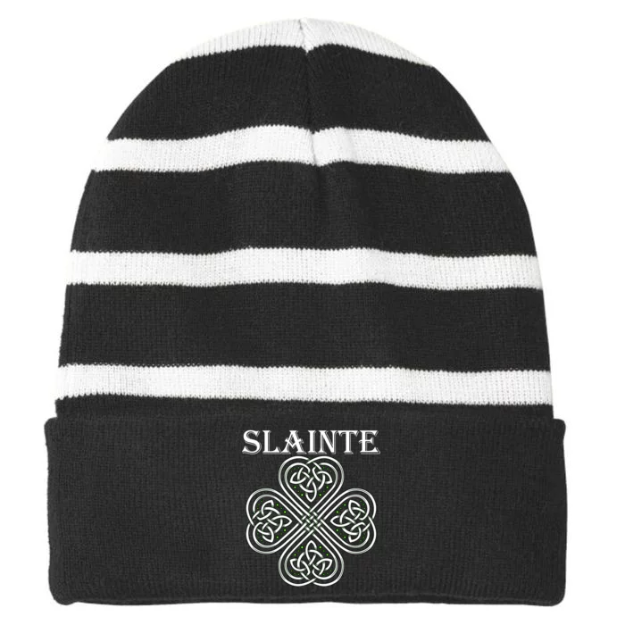 Celtic Slainte - Cheers Good Health From Ireland Striped Beanie with Solid Band