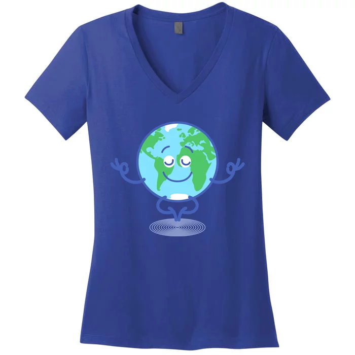 Cute Earth Meditating And Calming Down Celebrating Earth Day Gift Women's V-Neck T-Shirt