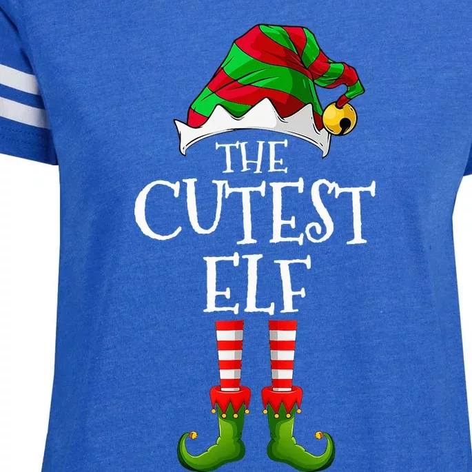 Cutest Elf Matching Family Group Christmas Party Elf Enza Ladies Jersey Football T-Shirt