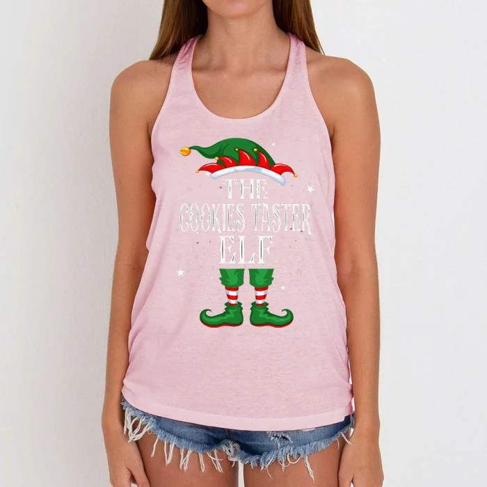 Christmas Elf Matching Family Group Funny Cookies Taster Elf Women's Knotted Racerback Tank