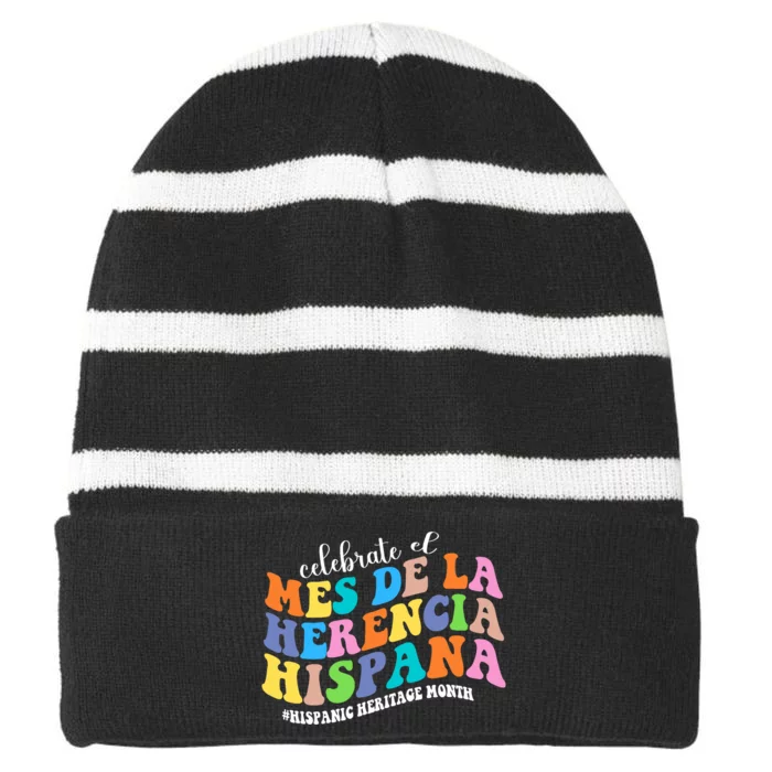 Celebrate El Mes De La Herencia Hispana Hispanic Heritage Striped Beanie with Solid Band