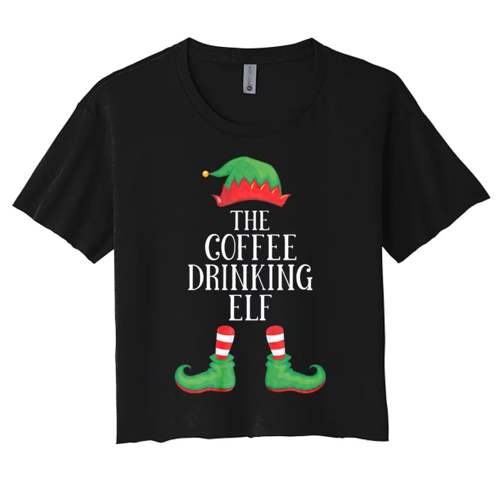 Coffee Elf Matching Group Xmas Funny Family Christmas Women's Crop Top Tee