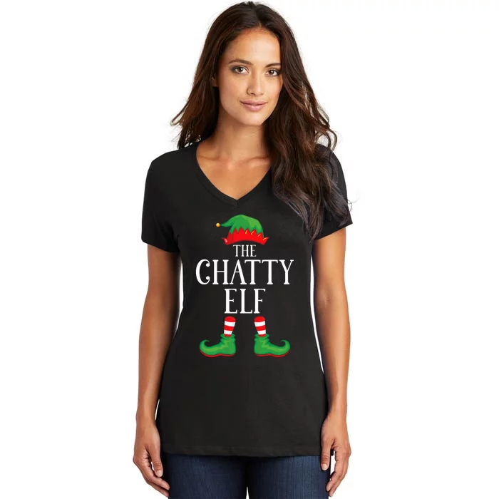 Chatty Elf Matching Group Xmas Funny Family Christmas Women's V-Neck T-Shirt