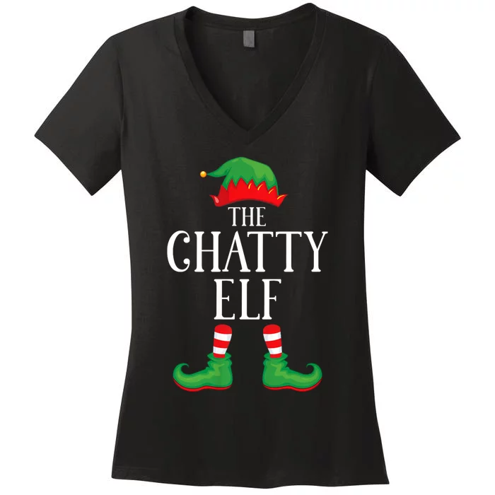 Chatty Elf Matching Group Xmas Funny Family Christmas Women's V-Neck T-Shirt