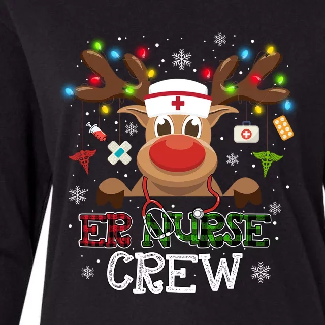 Christmas Er Nurse Crew Reindeer Nurse Buffalo Plaid Gift Womens Cotton Relaxed Long Sleeve T-Shirt