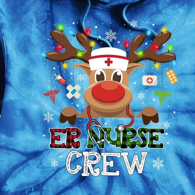 Christmas Er Nurse Crew Reindeer Nurse Buffalo Plaid Gift Tie Dye Hoodie