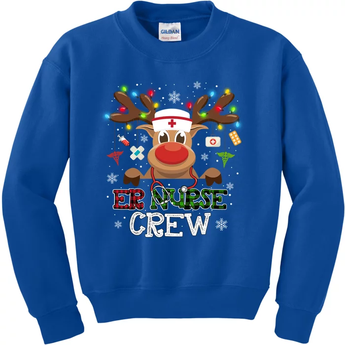 Christmas Er Nurse Crew Reindeer Nurse Buffalo Plaid Gift Kids Sweatshirt