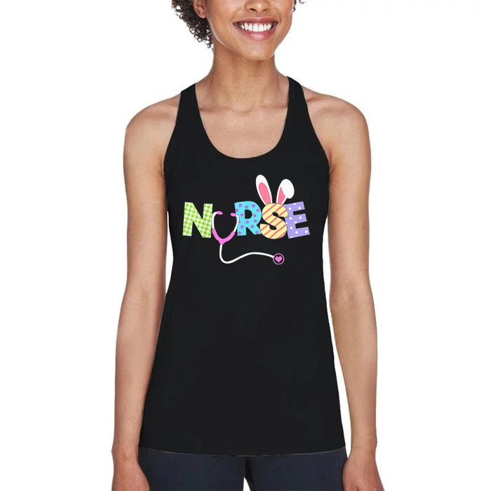 Cute Easter Nurse Bunny Ears Happy Easter Eggs Outfit Women's Racerback Tank