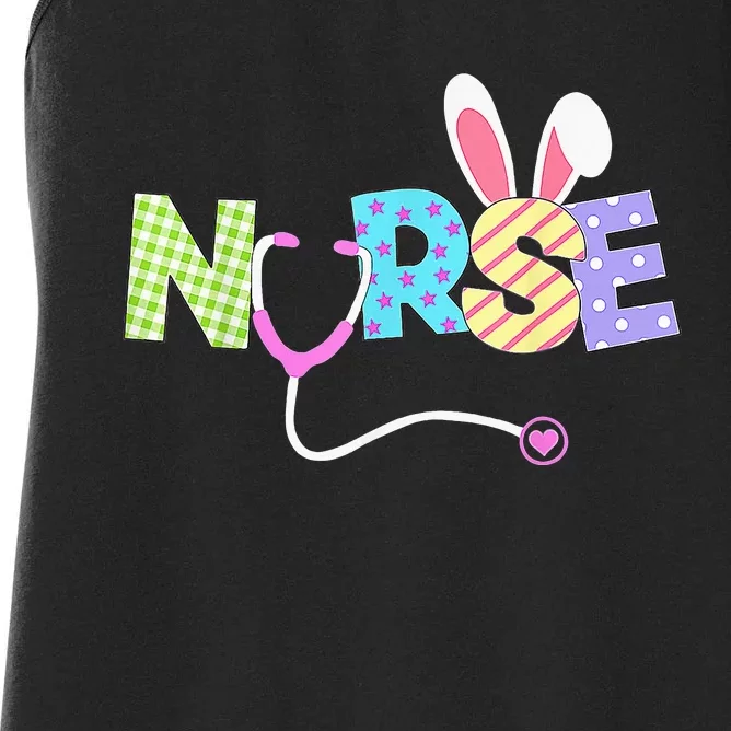 Cute Easter Nurse Bunny Ears Happy Easter Eggs Outfit Women's Racerback Tank