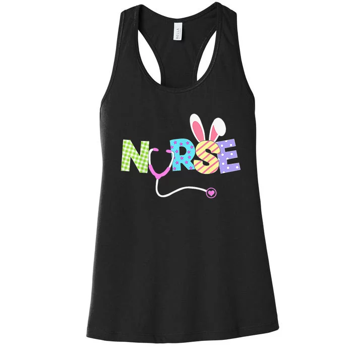 Cute Easter Nurse Bunny Ears Happy Easter Eggs Outfit Women's Racerback Tank