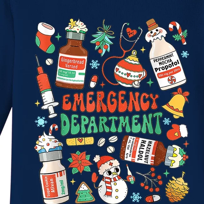 Christmas Er Nurse Emergency Department Er Ed Nurse Tech Baby Long Sleeve Bodysuit