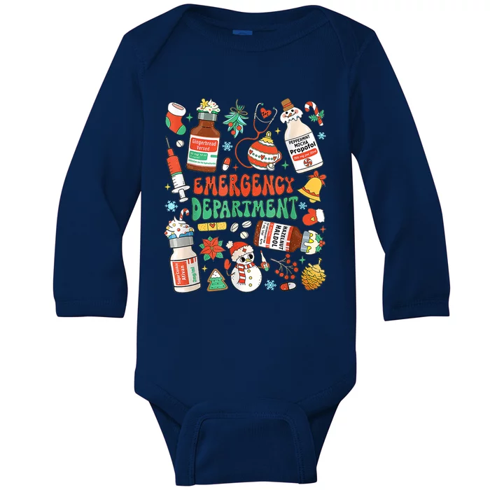 Christmas Er Nurse Emergency Department Er Ed Nurse Tech Baby Long Sleeve Bodysuit