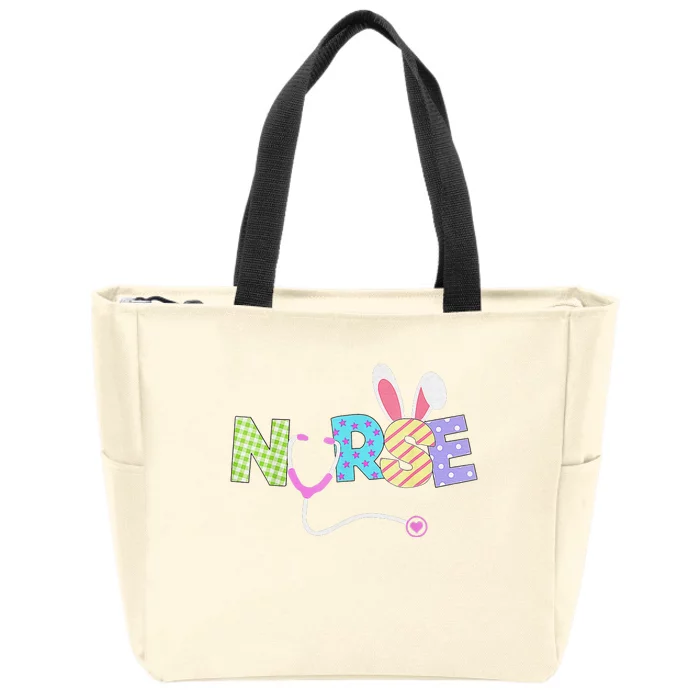 Cute Easter Nurse Bunny Ears Happy Easter Eggs Zip Tote Bag