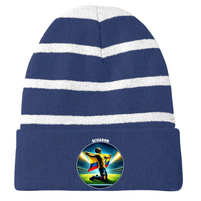 Cool Ecuador National Country Soccer Player Striped Beanie with Solid Band