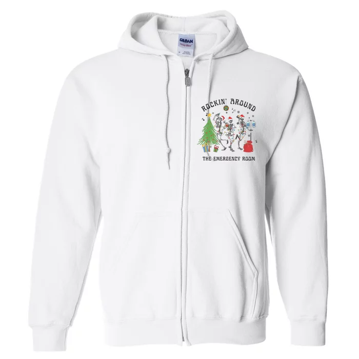 Christmas Er Nurse Emergency Department Holiday Dancing Skeleton Full Zip Hoodie