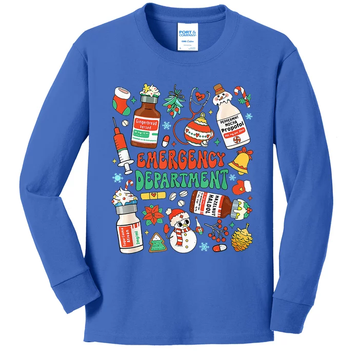 Christmas ER Nurse Emergency Department ER Ed Nurse Tech Kids Long Sleeve Shirt