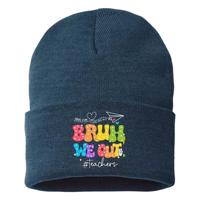 Cute End Of School Year Groovy Summer Bruh We Out Teachers Sustainable Knit Beanie