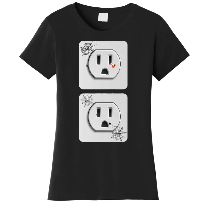 Cute Electrical Outlet Plug & Socket Funny Halloween Couples Women's T-Shirt