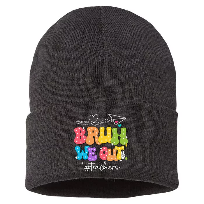 Cute End Of School Year Groovy Summer Bruh We Out Teachers Sustainable Knit Beanie