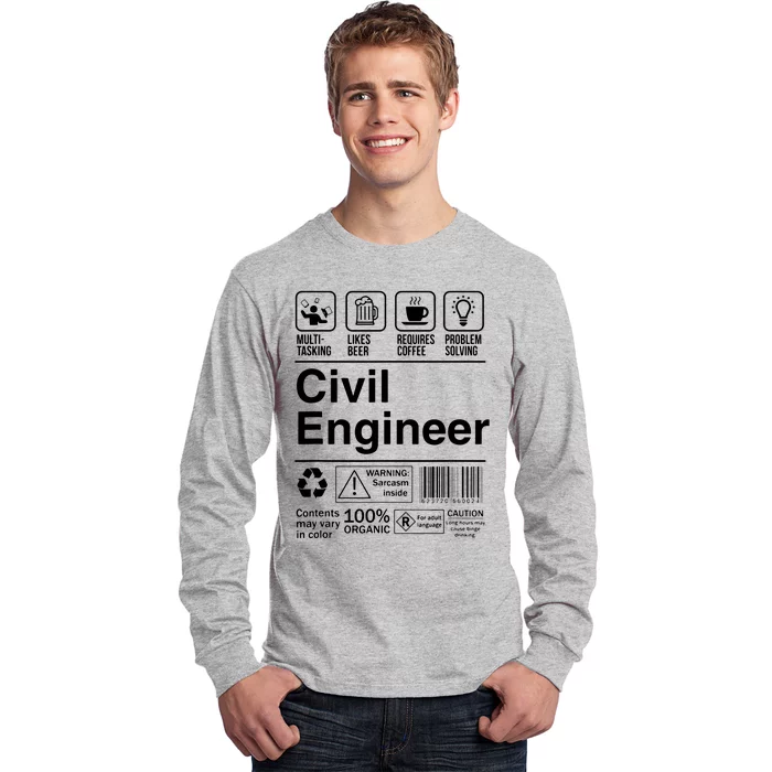 Civil Engineer Product Label Funny Gift Long Sleeve Shirt