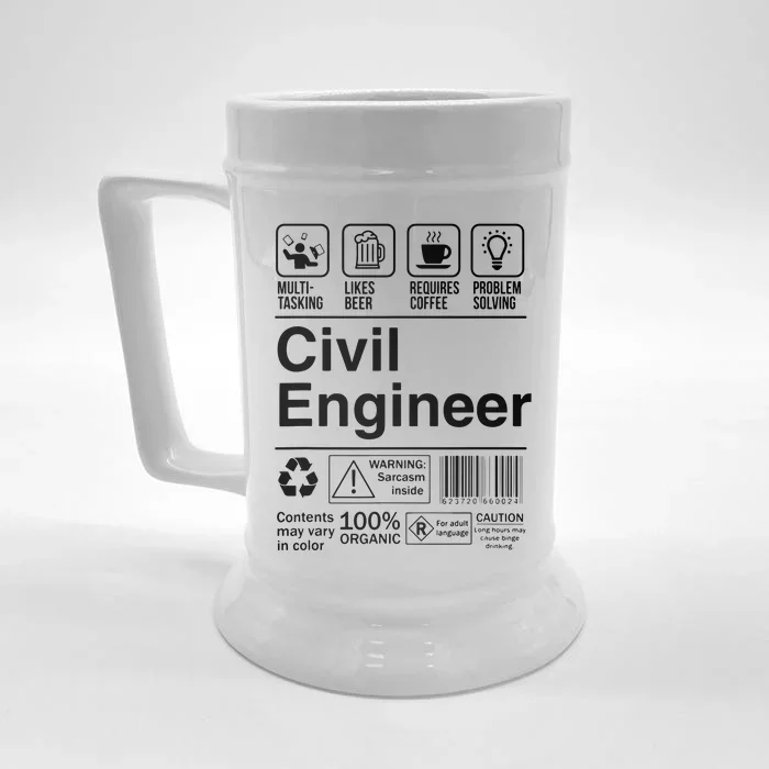 Civil Engineer Product Label Funny Gift Front & Back Beer Stein