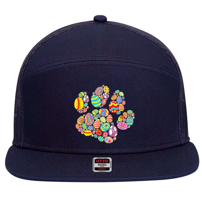 Colorful Egg Paw Print Funny Dog Cat Lovers Easter Day Gifts 7 Panel Mesh Trucker Snapback Hat