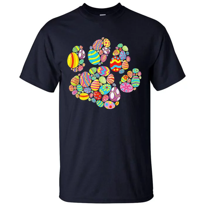 Colorful Egg Paw Print Funny Dog Cat Lovers Easter Day Gifts Tall T-Shirt