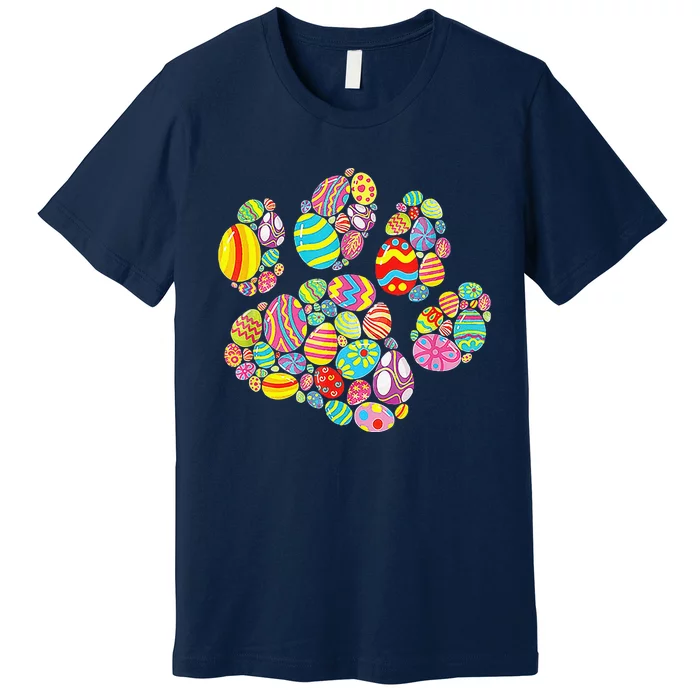 Colorful Egg Paw Print Funny Dog Cat Lovers Easter Day Gifts Premium T-Shirt