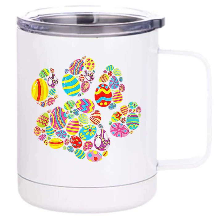 Colorful Egg Paw Print Funny Dog Cat Lovers Easter Day Gifts Front & Back 12oz Stainless Steel Tumbler Cup