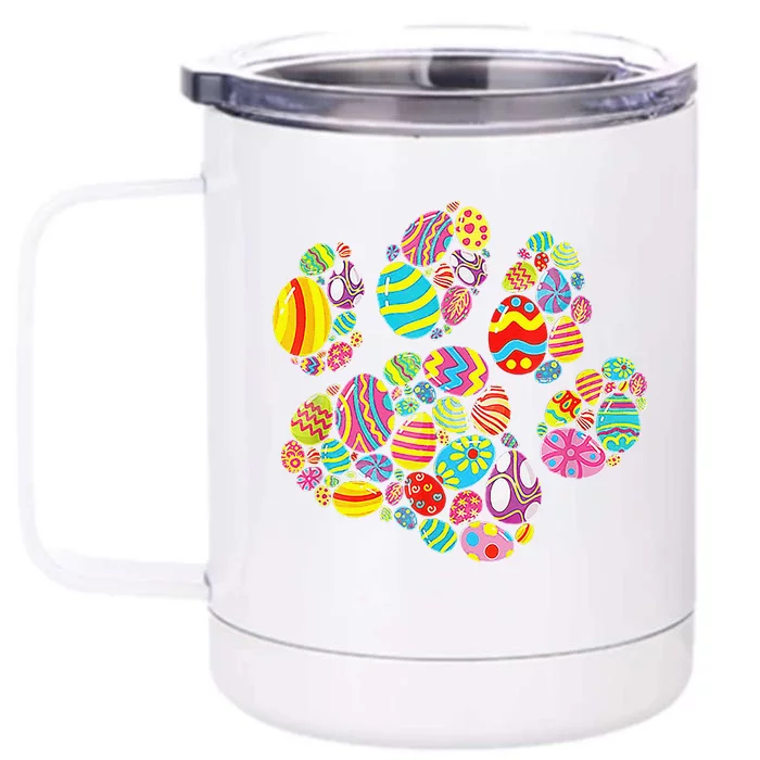 Colorful Egg Paw Print Funny Dog Cat Lovers Easter Day Gifts Front & Back 12oz Stainless Steel Tumbler Cup